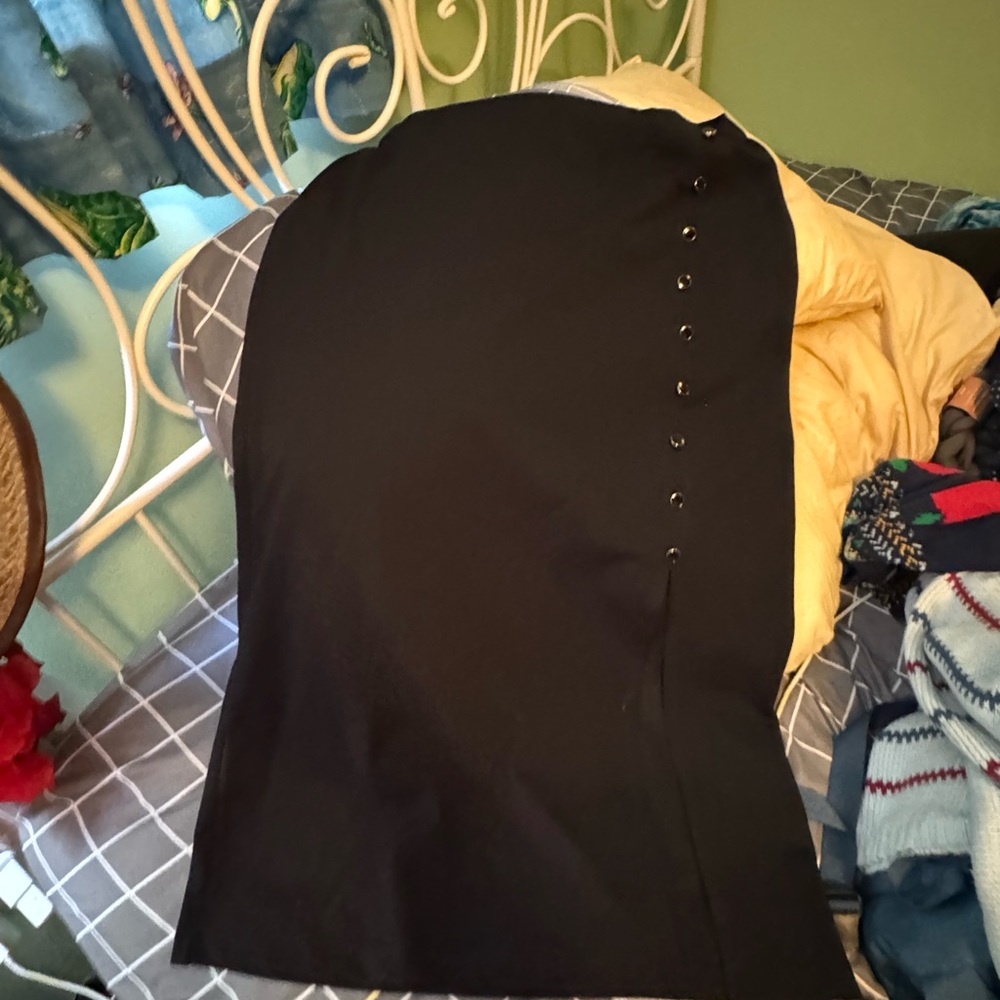 NYC Black Pencil Skirt with Side Buttons